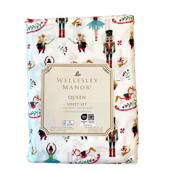 Wellesley Manor QUEEN Sheet Set Nutcracker Ballet Toy Soldier 4pc Xmas Bedding - Picture 11 of 12